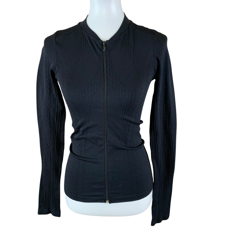 Nux Black Seamless Zip Sweater Small Fitted Athleisure Textured‎ Long Sleeve